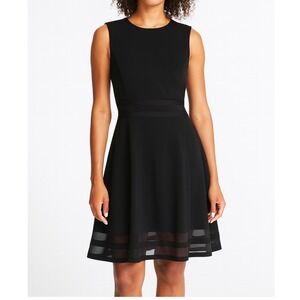 Calvin Klein Black Sleeveless Fit and Flare Cocktail Dress 12 Mesh Band Back Zip